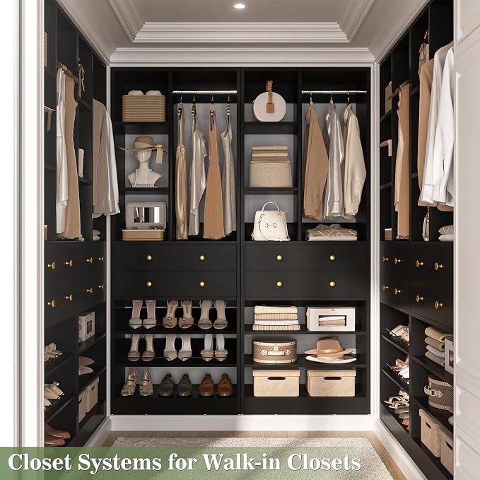 Besiost Closet System, 55.5"/4.6 FT Closet Organizer System with Drawers and Shelves, Walk-in Closets Systems for Small Closets, Free Standing Reach in Closet Tower, Load 1200+LBS, Black 2 Pack