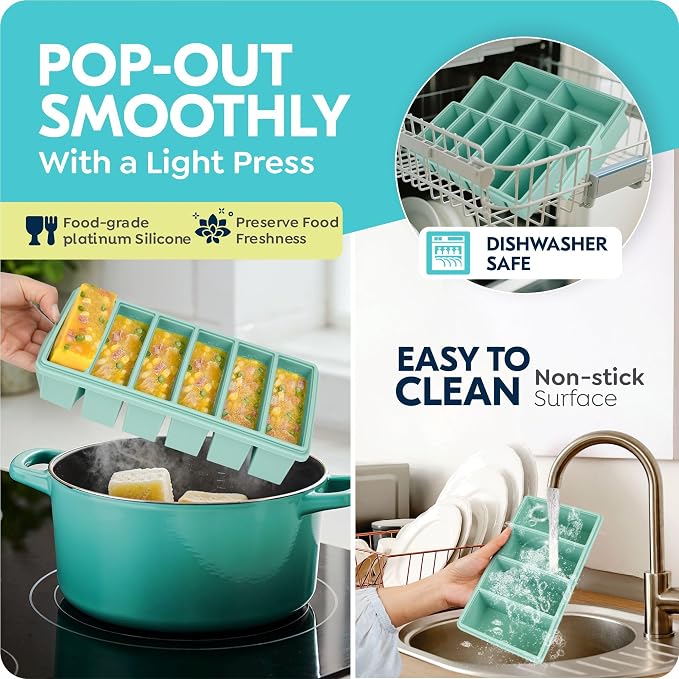 Silicone Freezer Trays with Lids, 2 Cup & 1 Cup & 1/2 Cup Soup Freezer Container Molds for Freezer - Leakproof, Dishwasher, Oven Safe, Ideal for Frozen Broth, Leftovers & Meal Prep, BPA Free 3 Pack