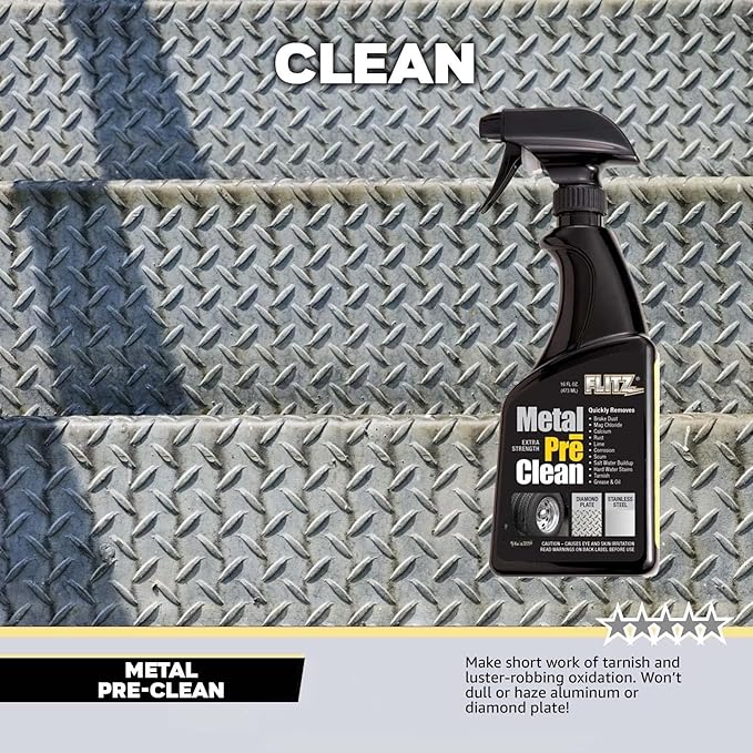 Flitz Metal Pre-Clean - 16oz of USA-Made Stainless Steel Cleaner Spray - Works on Aluminum, Brass, Copper, & More - Tarnish, Rust Remover for Metals - Non-Abrasive Aluminum Deoxidizer (3 Pack)