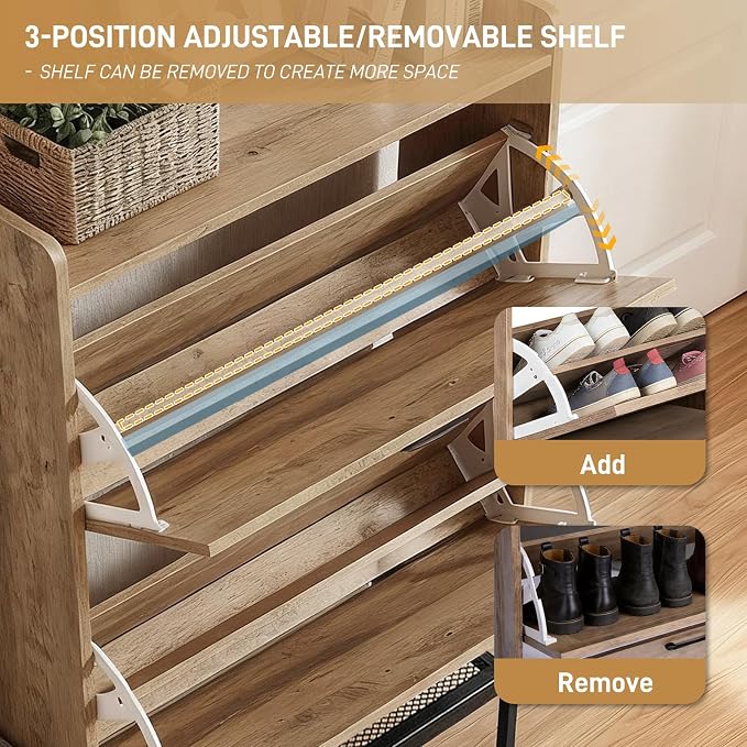 Karl home Grey Farmhouse Shoe Cabinet, Cushioned Entryway Bench Organizer | Space-Saving Freestanding Shoe Rack Organizer, Versatile Storage Furniture Suitable for Entryway and Living Room