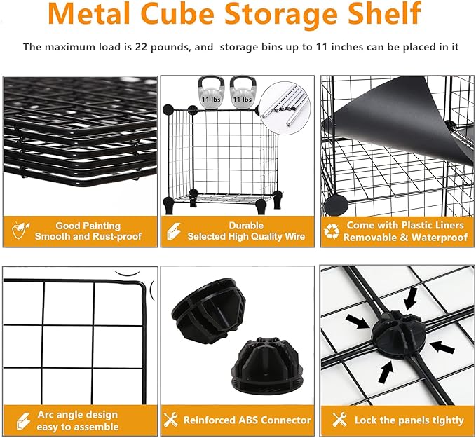 AWTATOS Wire Cube Storage, Closet Organizer, 6 Cube Storage Shelf, Black | Metal Cube Storage Shelves Bookshelf, Portable Closet Clothes Organizer, Wire Shelving for Bedroom, Home, Office