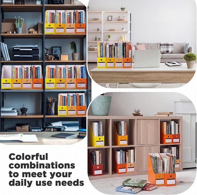 Jutom 48 Sets Cardboard Magazine Holders with Labels for Office,Yellow
