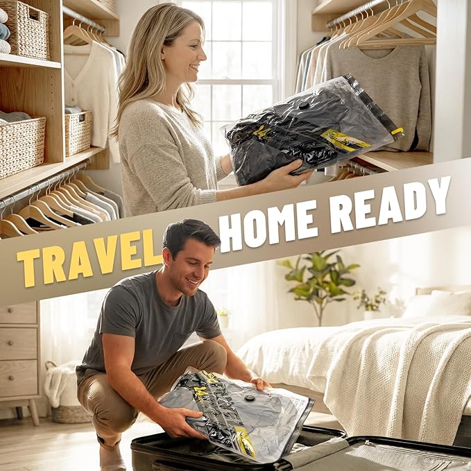 Cordless Vacuum Bags for travel - 25 Pack Rechargeable Wireless Vacuum Seal Bags for Clothing Travel, Space Saver vacuum storage bags with pump for Clothes, Blankets & Luggage Organization