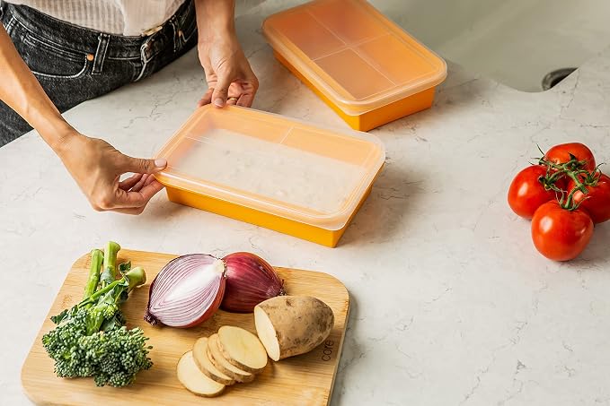 (2 Pack) Large Silicone Freezer Containers For Soup, Pasta Sauce, Leftovers, Broth & More - 6 Cup Reusable BPA Free Non Plastic Food Storage Freezing Ice Trays With Lids & Measurement Lines