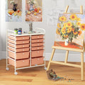 Moccha 12-Drawer Rolling Storage Cart - Utility Cart on Wheels with Lockable Casters for Craft Art Supply Paper Salon, Mobile Drawer Carts for Classroom Teacher School Office (Peach)