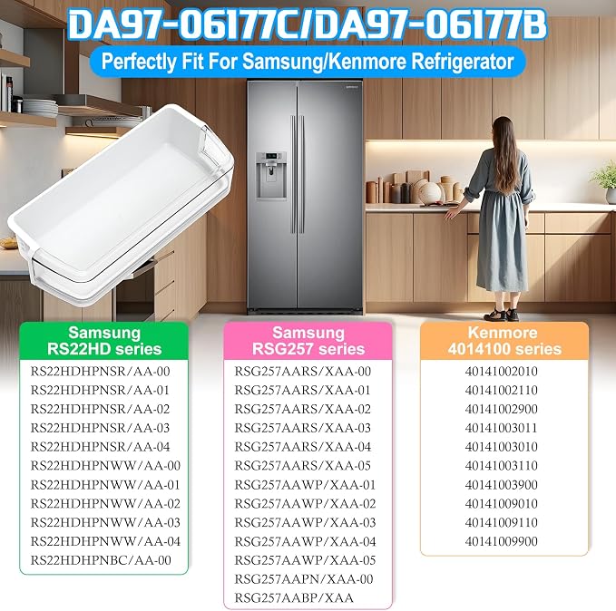 UPGRADED DA97-06177C Refrigerator Door Shelf Bin Compatible with Samsung Refrigerator Door Shelf Replacement RS22HDHPNSR RSG257AABP RSG257AARS Door Shelf DA97-06177B DA63-04205 Door Shelf Bin