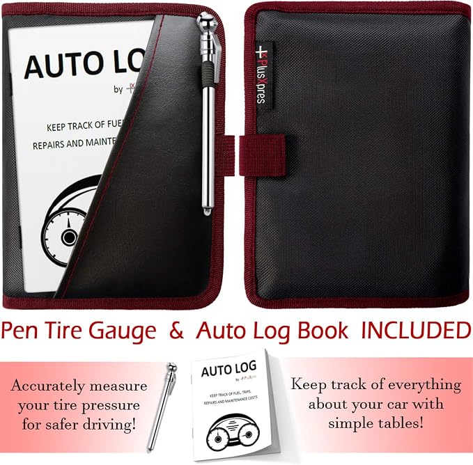 PlusXpres Glove Box Compartment Organizer - Car Document Holder - Red | Owner Manual Case Pouch, Vehicle Storage Wallet for Registration and Insurance Card, Auto Paperwork Holder, Log Book included