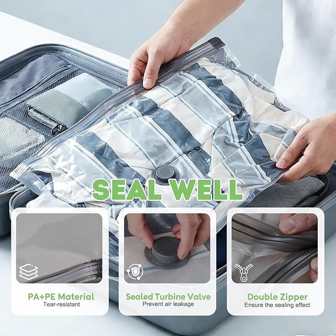 Mapambo Vacuum Storage Bags with -60000Pa USB Pump, 15 Pack Vacuum Seal Bags for Clothing Travel in 3 Sizes, Travel Vacuum Bags with Pump, Saving up to 80% of Luggage Space (15 Combo Size)