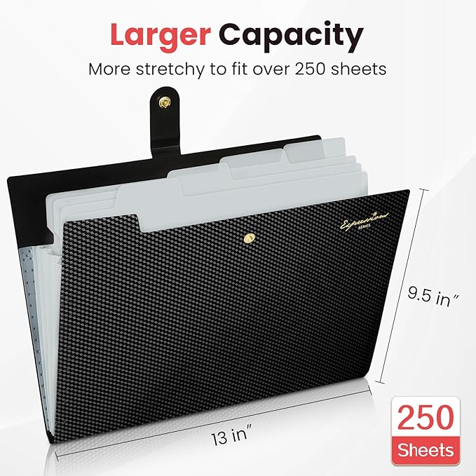 Sooez Accordion File Organizer, Letter Size Expanding File Folder with Labels, 5 Pocket Folders for Document, Portable Paper Bill Receipt Organizer for Home School Office Supplies, A4 Size, Navy Blue