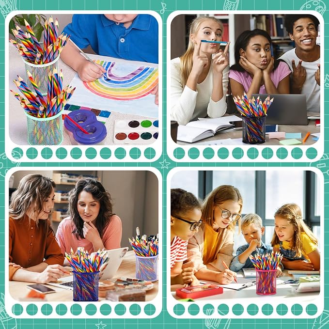 Pasimy 9 Pack Metal Pen Holder, Colorful Mini Pencil Cup Desktop Round Mesh Pencil Bucket Makeup Brush Organizer for Classroom School Office Stationery Supplies