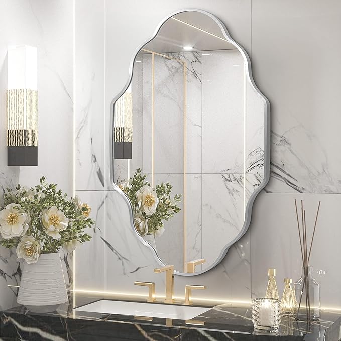 Dorlicecass Wall Mirror for Bathroom - Silver Mirror Wall Decor 24" x 36"Modern Mirror Wall Decor with Aluminum Alloy Frame for Bathroom, Bedroom, Living Room, Dining Room, Cloakroom, Entryway
