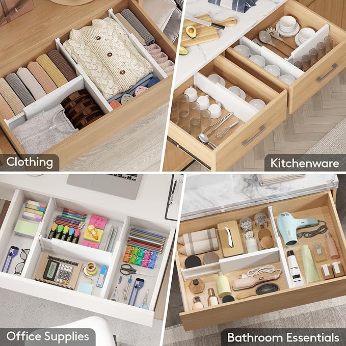 Lifewit 6 Pack 6" High Drawer Dividers 34-56cm/13.5-22" Adjustable Drawer Organizer for Clothes/Utensils, Expandable Drawer Separator in Dresser/Kitchen/Bedroom/Office Organization & Storage White