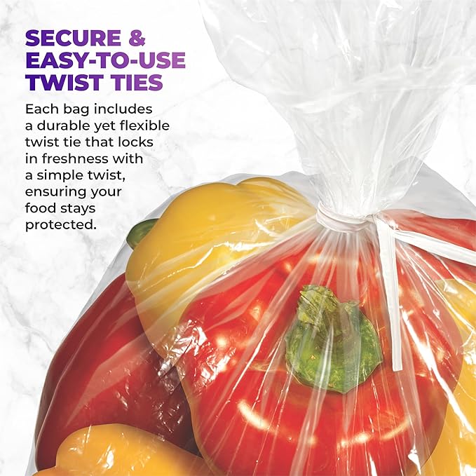 1 Gallon Food Storage Bags with Twist Ties, 1800 Count, Disposable Plastic