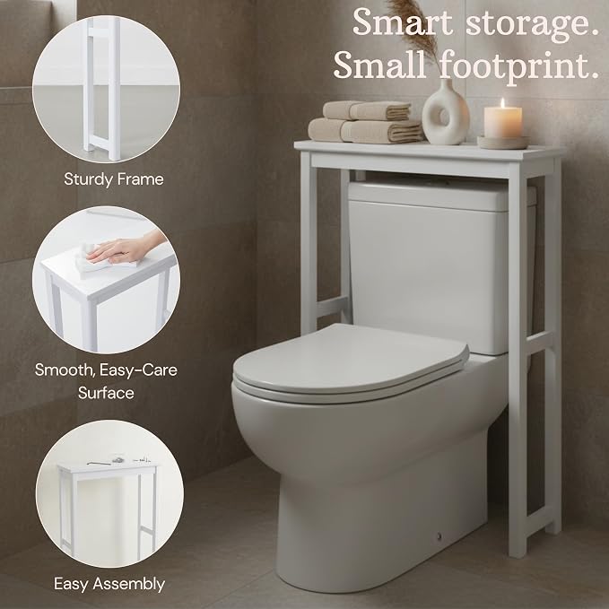 Alaterre Dorset Over the Toilet Storage Shelf, White, 27" W x 37" H | Bathroom Organizer Shelf, Space Saver Over Toilet Storage Rack, Freestanding Open Shelf, Modern, Easy Assembly