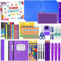 Gilprop 39 Pcs Back to School Supplies Essentials Bundle Include Pencils Scissors Ruler Eraser Crayon Sharpener Notebook Pencil Case Folder Notebook(Purple)