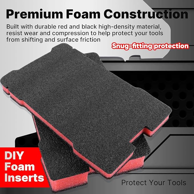 2 Pack Foam Inserts Compatible with 8435 Series Tool Box — 25mm and 60mm Customizable Red & Black Foam Inserts, DIY Cut-to-Fit Protection