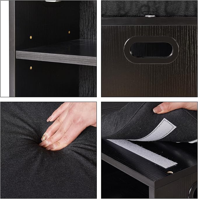 YMYNY Small Shoe Storage Bench with Cushion, Black, HBD028B | 2 Tier Entryway Bench with Storage, Small Shoe Rack Bench with Adjustable Shelf for Entryway 11 x 15.3 x 16.5 Inches