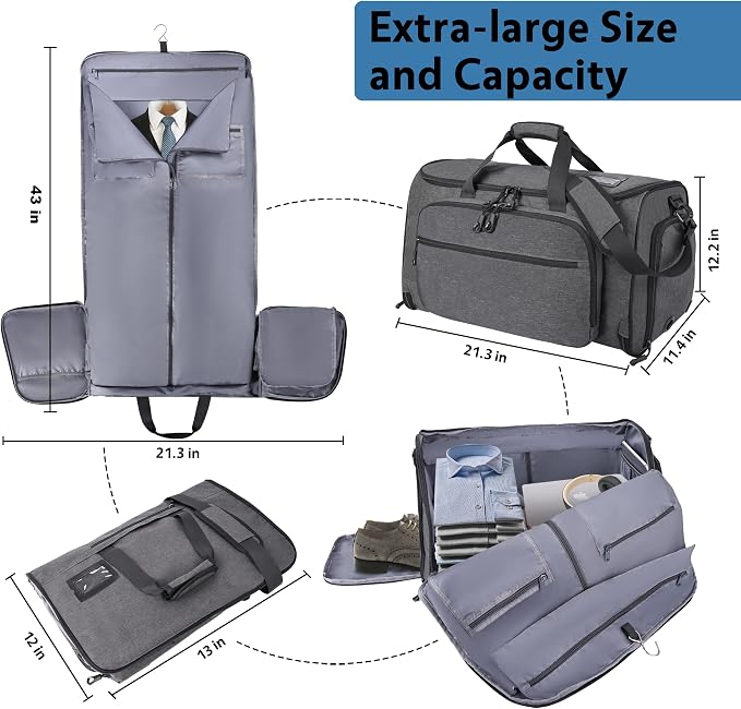 HILOMON Garment Duffle Bags for Travel, YKK Zippers Carry On Convertible Suit Bag with Waterproof Compartment & Shoe Compartment & Shoulder Strap