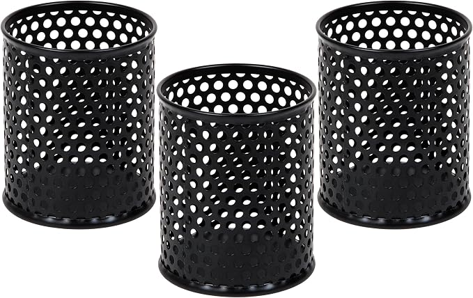 Mind Reader Metal Pen Cups, Mesh Pencil Holders, Desktop Organizer Set, Metal, Set of 3, Black
