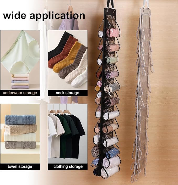 Legging Organizer for Closet Hanging 20 Pockets, Clear Hanging Legging Organizer Closet, Oxford Cloth Legging Storage for Wardrobe Behind Door(2Pack*Light Gray)