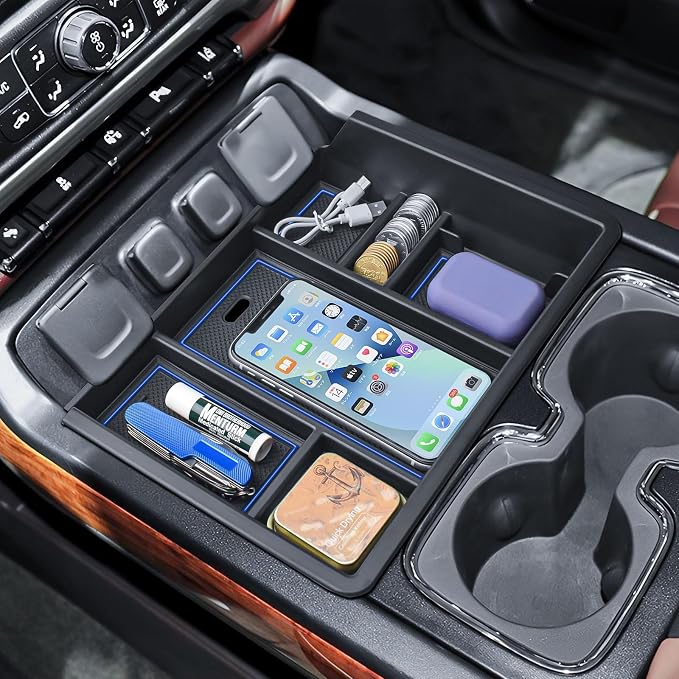 Center Console Organizer Tray for 2014-2018 Chevy Silverado/GMC Sierra 1500 | 2015-2019 Silverado/Sierra 2500HD/3500HD Accessories, Armrest Storage Box Add Extra Storage, Full Console w/Bucket Seat ONLY