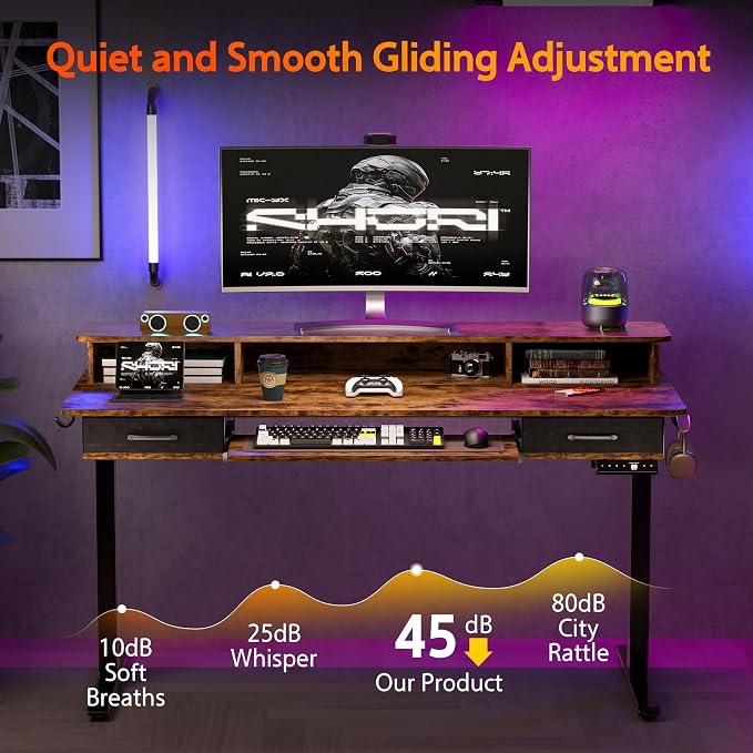 WALKINGDESK 63x24 Inches Electric Standing Desk with Keyboard Tray, Height Adjustable Stand up Desk with 2 Drawers, Ergonomic Sit to Stand Desk with Storage Monitor Stand, Computer Table, Rustic Brown