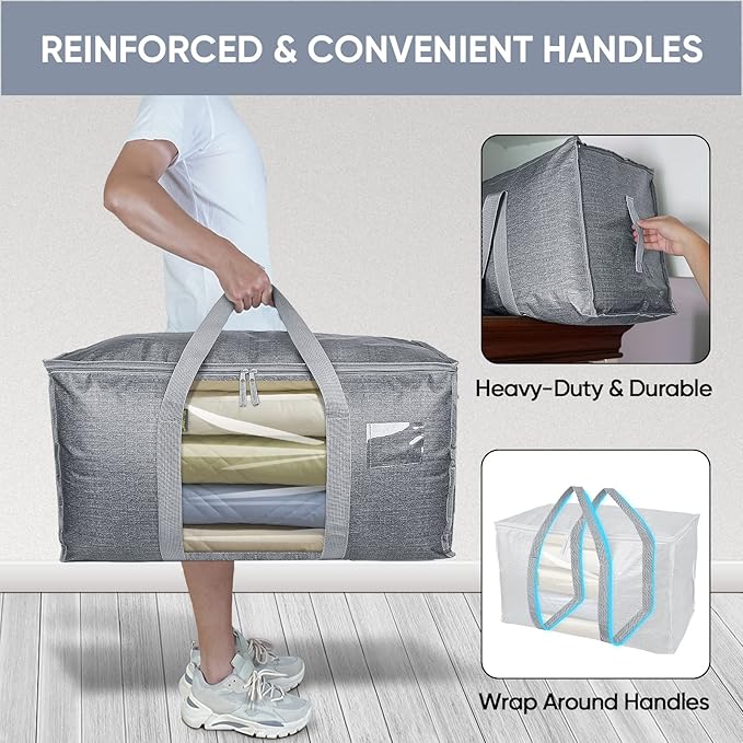 BALEINE 6-Pack Oversized Moving Bags with Reinforced Handles, Heavy-Duty Storage Tote Moving Supplies for Packaging, Camping (Gray w/Window, 6-Pack)