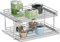 2-Tier Pull Out Cabinet Organizer, 30" W x 21.5" D, Heavy Duty Dual Slide Out Shelves for Wide Base Cabinets, Chrome Wire Basket Drawer for Pots, Pans, Pantry & Cleaning Supplies