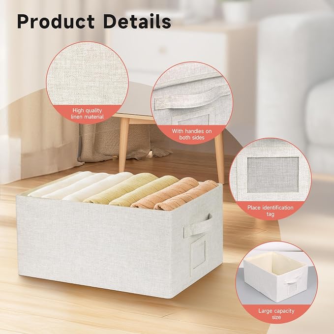 Graciadeco Large 17''x12'' Quart Collapsible Stackable Storage Bins with Lids, 4 Packs Fabric Closet Boxes with Lids, Storage Cube Baskets Container Organizers for Bedroom Office(17''x12.2x''8'')