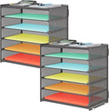 2 Pack 6 Tier Paper Organizer, Metal Mesh Desk File Folder, Letter Tray Organizer, Paper Sorter Desk Organizers for Office, Home or School File Folder Holder - Gray
