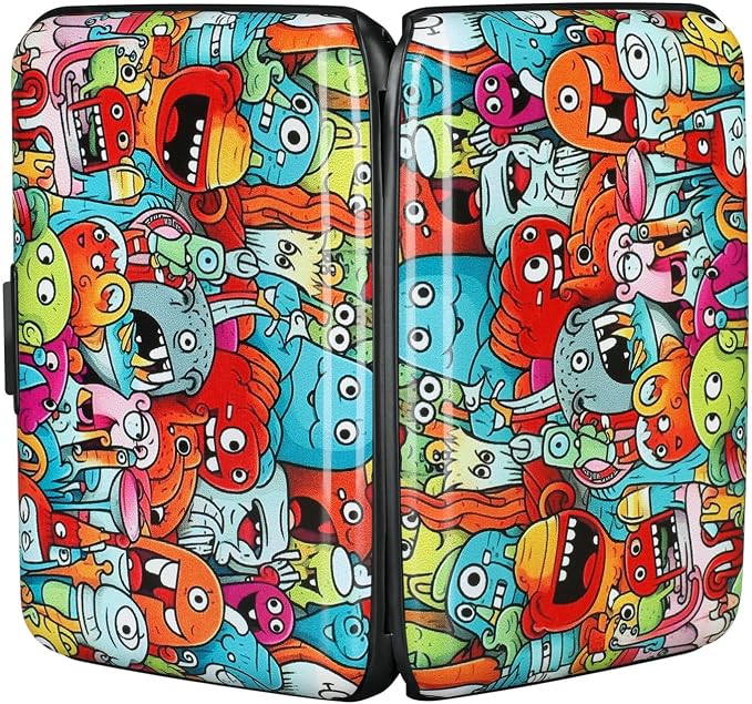 ELFISH RFID Blocking Credit Cards Holder Aluminum Wallet Metal ID Case for Men Women(Monsters)