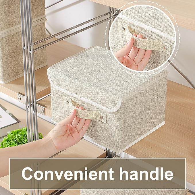 Fabric Storage Bins Cube Organizers with Flip-Top Lid and Handles,Storage Boxes for Organizing Home,Office,and Closet,Grey and Beige,5 Pack 10.2 X 7.9 X 6.7 in