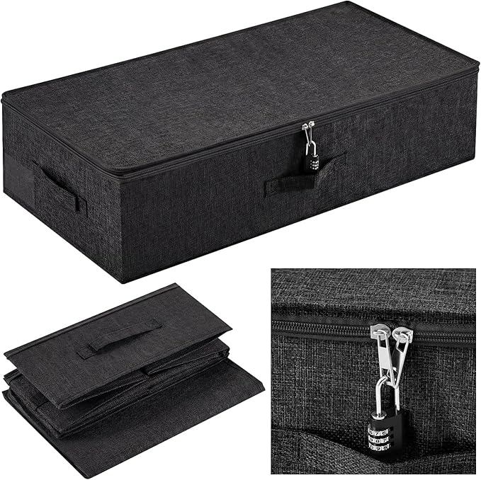 Briwooody 29.9 x 15 x 6.7 Inch Large Discreet Lockable Personal Item Storage Bag Under Bed Storage Box Organizer with Zipper Lid Underbed Clothes Shoe Container for Dorm and Home(Black)