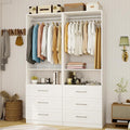 Closet System with Wooden Drawers, 4FT Closet Organize System with Drawers & Hanging Rods &for Walk in Closets, 2PCS*24" Freestanding Closet System, White(4FT)