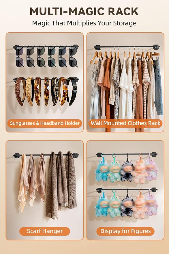 Cowboy Hat Rack for Wall Cowboy Hats Hook 12 Clips Metal Cowboy Hat Hanger | Hat Organizer for Bucket Baseball Caps Sunhat Winter Beanies Fedora Hat Holder on Wall Women Men Closet Black 2 Pcs