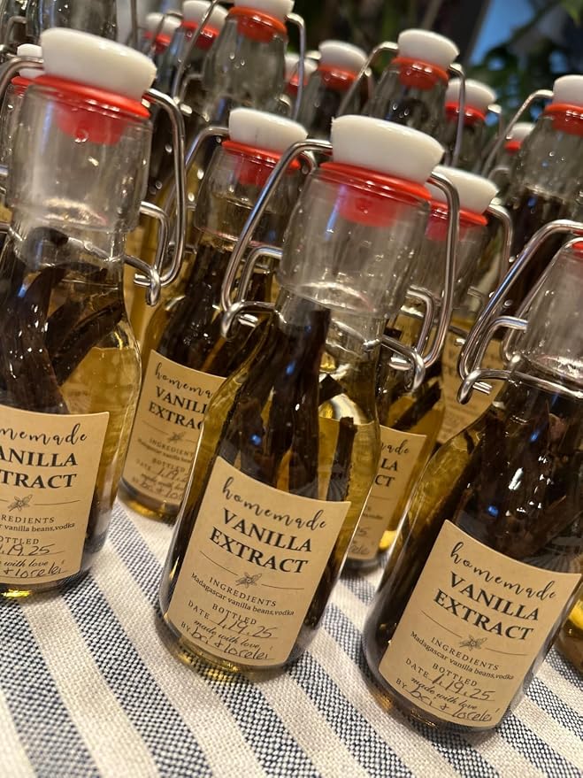 48 Pack Kraft Homemade Vanilla Extract Stickers 1.5×2 inch Square Vanilla Instruction Labels Madagascar Vanilla Beans and Vodka Extract Stickers for Handcrafted Vanilla Bottles,Jar Kitchen Pantry