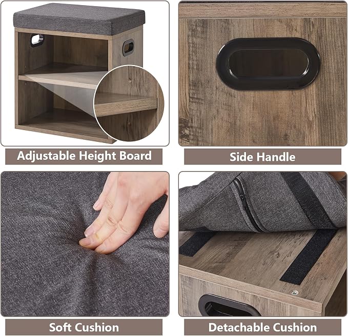 YMYNY Small Shoe Storage Bench with Cushion, Silver Gray, HBD028Y | 2 Tier Entryway Bench with Storage, Small Shoe Rack Bench with Adjustable Shelf for Entryway 11 x 15.3 x 16.5 Inches