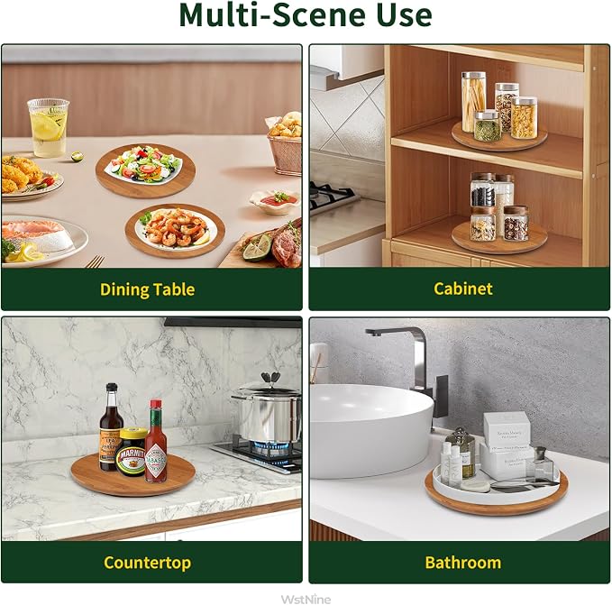 Bamboo Wood Lazy Susan 11", Set of 2, Lazy Susan for Table Top, Deep Carbonized Rotating Tray, Large Spin Base, Spice Rack Organzier, Turntable for Cabinet, Counter, Pantry, Kitchen, Bathroom