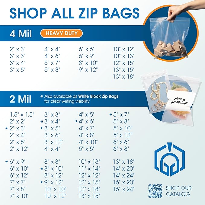 Spartan Industrial - 12” X 15” (250 Count) 4 Mil Thick Bulk Clear Reclosable Zip Plastic Poly Bags with Resealable Lock Seal Zipper - Heavy Duty and Durable