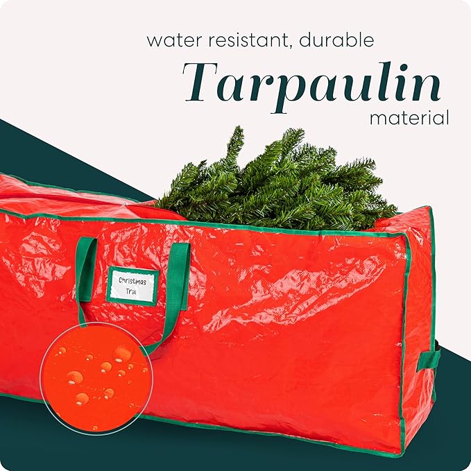 Handy Laundry Christmas Tree Storage Bag for 9 Foot Artificial Tree – Heavy Duty Waterproof Tarp, Reinforced Handles, Double Zipper, Protects from Dust & Moisture, Spacious Holiday Décor Storage, Red