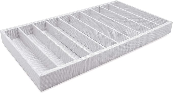 The Display Guys - Stackable Jewelry Tray and Organizer - for Drawers, Dressers, Store Display (10 Compartments, White Burlap)