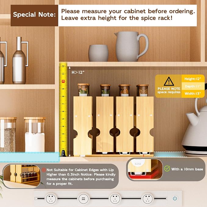Jolitac Bamboo Pull Out Spice Rack for Cabinet, Slide Out Drawers | 2 Drawers (1.85" Wide), Space-Saving Vertical Organization, Easy to Install, 6" Wide, 2 Drawers, 2-Tier