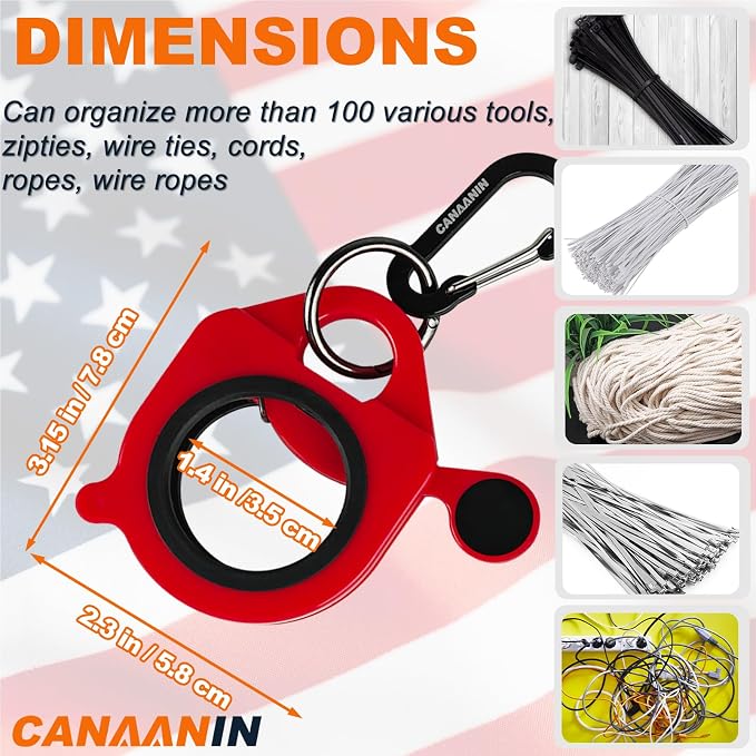 Zip Tie Holder Cable Tie Holder Heavy-Duty Colored Upgraded Carabiner Clip for Tool Belt Organized Strong Efficient for Electrician Tool Storage Reusable Portable(Red, 2 Piece)