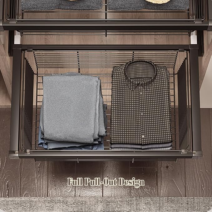 Closet Pull-Out Basket,Stackable Shelf Baskets Organizer,Aluminum Alloy and Stainless Steel Stackable Storage Bins,for Office Bathroom Bedroom(20.23 22.2in)