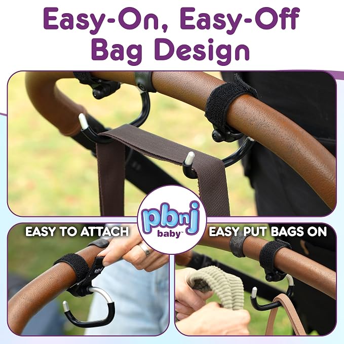 PBnJ Baby Foldable Stroller Hooks for Diaper Bags and Purses, 2 Pack | For Hanging Diaper Bags and Purses, Foldable Hooks, Stroller Accessories Organizer