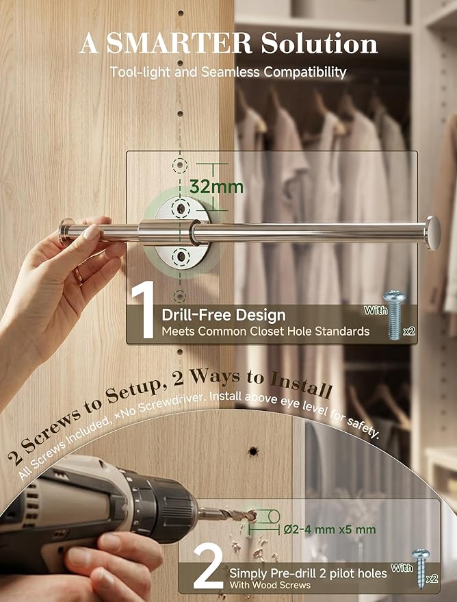 INMAKER Valet Rod for Closet Pull out | Slide out to 9.5" Hanger Rod for ≥12" Deep Closet, Blackish Grey, 1 Pack
