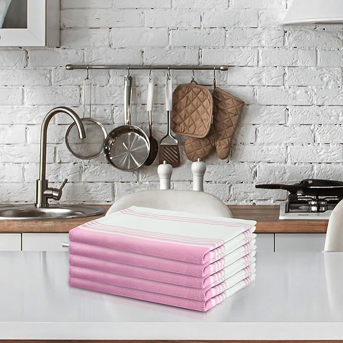 Urban Villa Easter Kitchen Towels 100% Cotton Dish Towels for Kitchen (Set of 6)20”x30” Dish Cloths Highly Absorbent Kitchen Linen Set with Hanging Loop Perfect for Drying Dishes Cleaning Towels-Pink