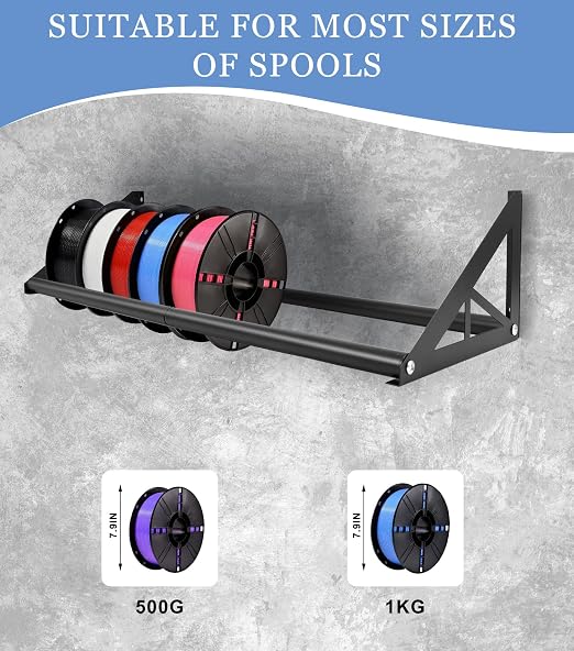 2 Tier Wall Mount Filament Storage Rack Holds 20 Rolls 1KG 3D Printer Spool | Holds 18+ Spools, 50LBS Load/Shelf, 22mm Heavy Pipe, Fits Small Print Farms, Assembles in 15 Mins, Versatile Storage Use
