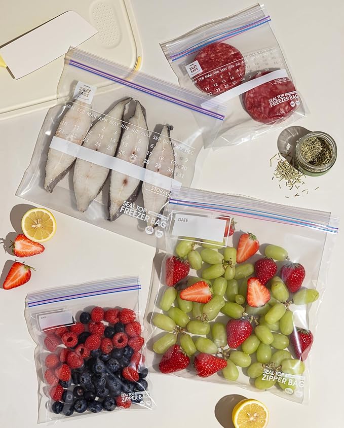 Double Zipper Food Storage Bags, Combo Pack, Quart and Gallon Sizes, BPA-Free, Heavy Duty (50 Quart and 30 Gallon in One Box)
