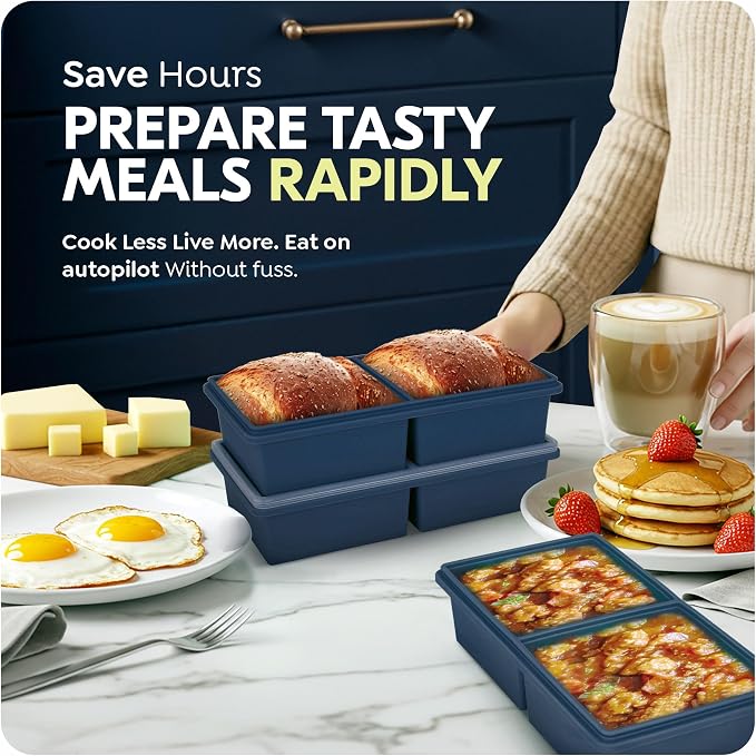 Silicone Freezer Molds for Soup with Lid, 2-Cup Silicone Soup Freezer Molds, Meal Prep & Food Storage, Great for storing soups and other dishes, Dishwasher, Oven Safe